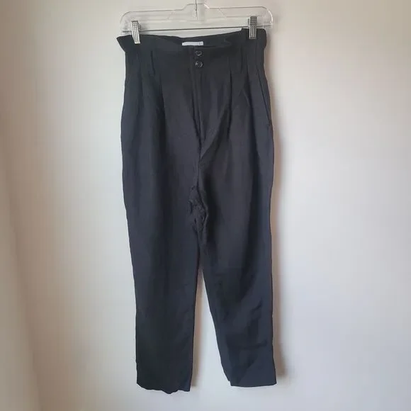 Hm Paperbag Pants Size‎ 4 Black Linen Viscose Blend Tapered