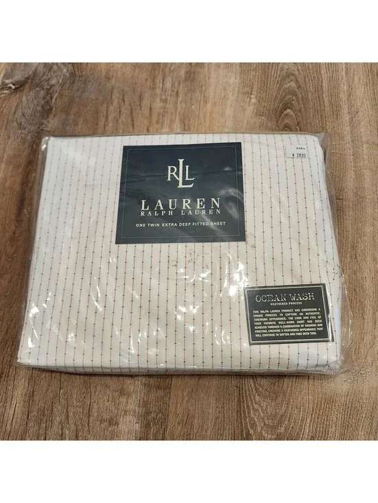 Vtg Ralph Lauren Twin Extra Deep Fitted Sheet Ocean Wash Heartland Calico Red