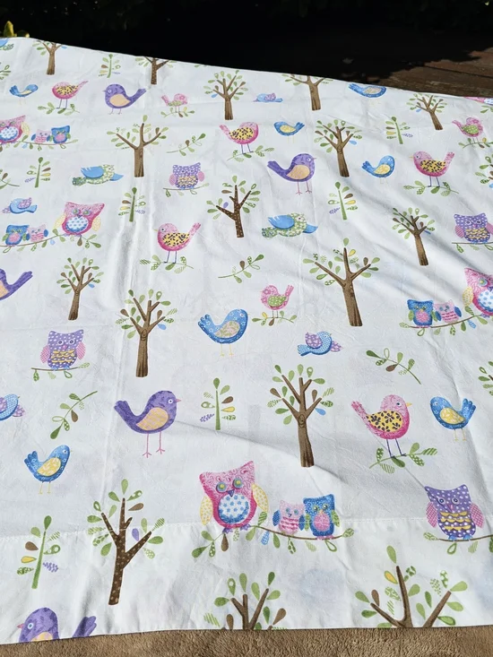 Pottery Barn Kids Toddler Flat & Fitted Cotton Sheet with Pastel Birds & Owls