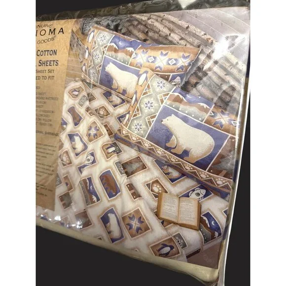 Sonoma Home Goods‎ 100% Cotton Flannel Sheets Full-Size Set Rustic Bear NEW