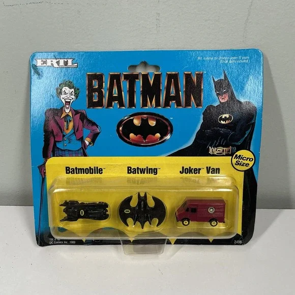1989 Batman ERTL MICRO Diecast Vehicle Set ‎ Joker Van Batmobile Batwing Vintage
