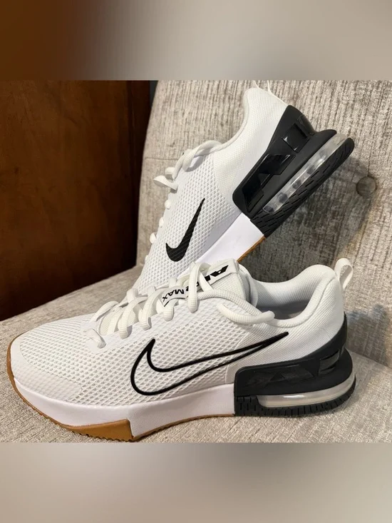 New Men's Nike Air Max White Sneakers with Black Swoosh and Gum Trim