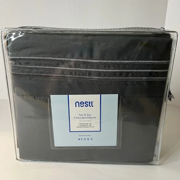 Nestl Twin XL Size‎ 3 Piece Bed Sheet Set Gray MIcrofiber NIP