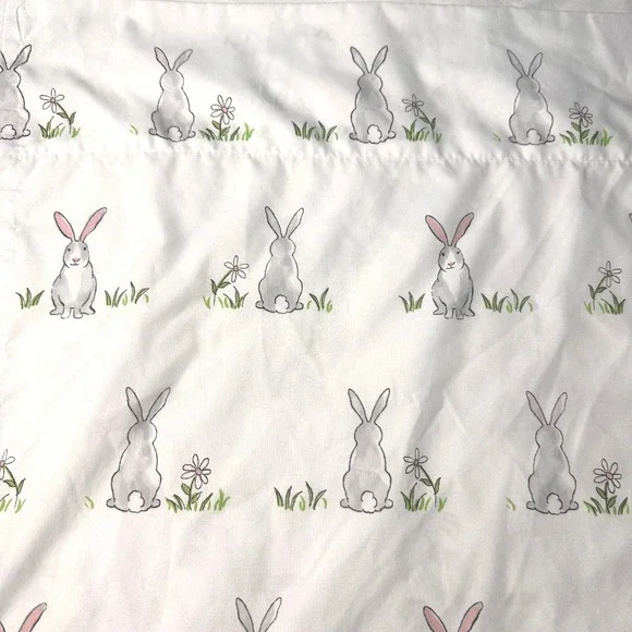 Cynthia Rowley Bunny Rabbit Floral Print White Bed Queen Sheet Set Easter