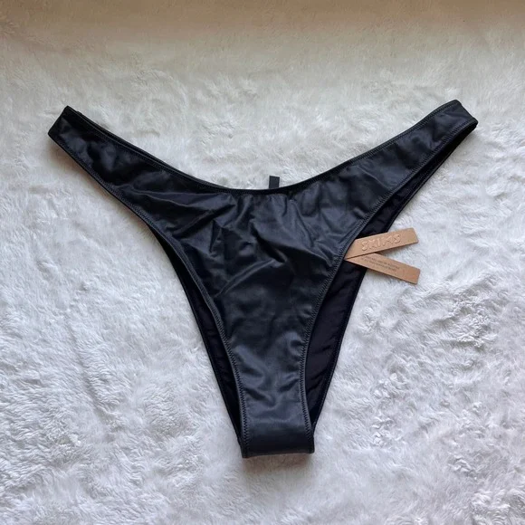 Skims Micro Pleather Swim Micro Tanga Bikini Bottom Onyx Black 2X SW-TAN-0159