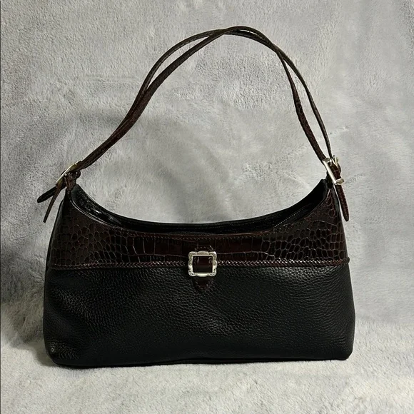 Brighton Black and Dark Brown Leather Shoulder Bag