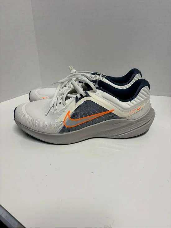 Nike Men's Quest 05 White Navy Running Shoes with Orange Swoosh