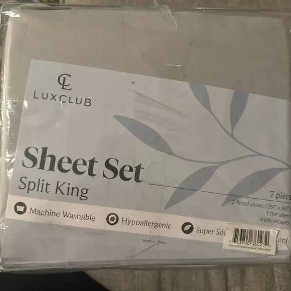 LuxClub Split King Lt. Taupe 7 Pc Sheet Set Hypoallergenic Cooling Soft Luxury