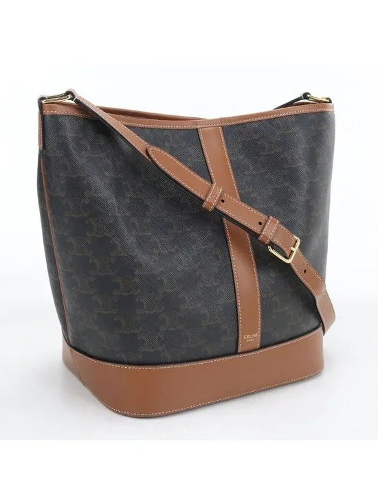 Celine Medium Bucket Triomphe Canvas Shoulder Bag Leather