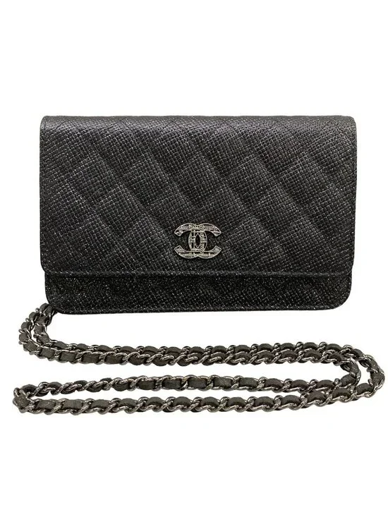 Chanel Wallet Quilted Black Chain Leather Shoulder Bag