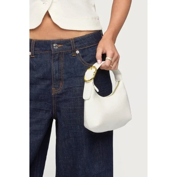Edikted White Mini Hobo Bag Faux Leather Gold Buckle Shoulder Bag‎ Y2K Aesthetic