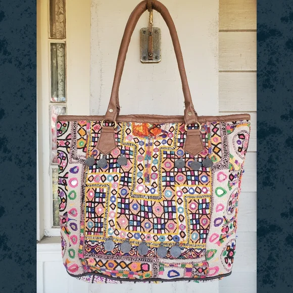 Artisan Banjara zari Boho Embroidered bag Handmade Patchwork Repurposed