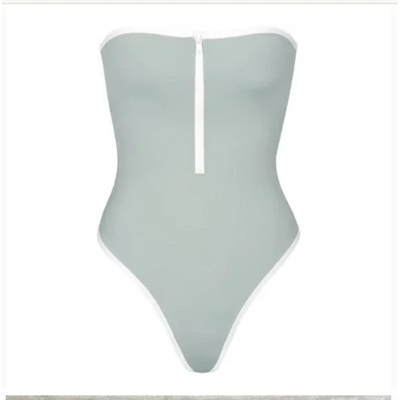 SKIMS Sporty Zipper Swim Strapless One Piece Pacific Blue 3X Plus Size‎ NWT