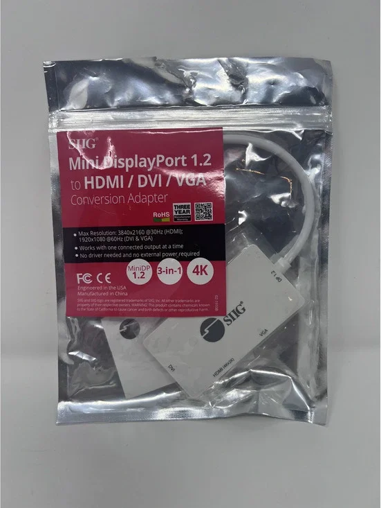 Siig Mini DisplayPort 1.2 to HDMI/DVI/VGA 3-in-1 Conversion Adapter