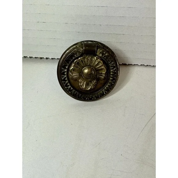Antique Hepplewhite Sheraton Colonial Brass Hardware Drop Ring Drawer Pull