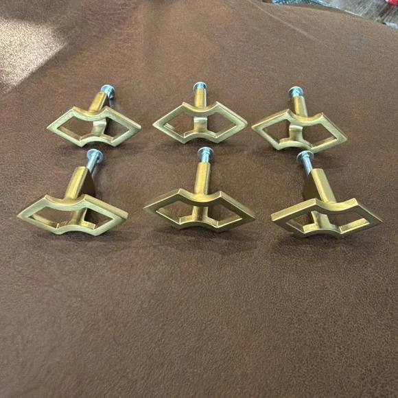 Vintage Set of 6‎ Solid Brass Geometric Cabinet Drawer Pulls MCM