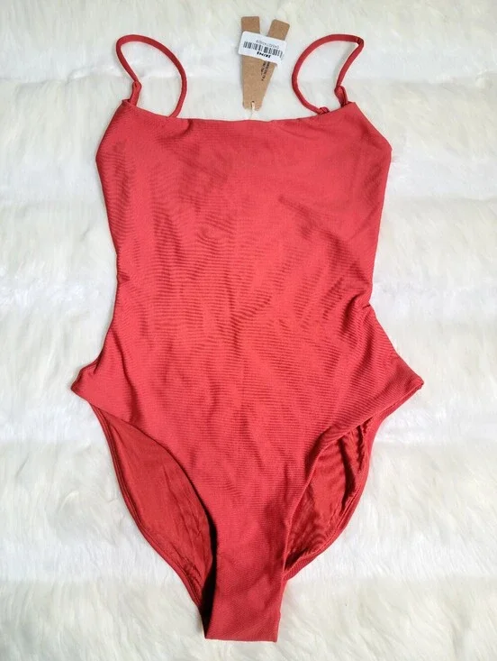 SKIMS Classic Swim Square Neck Scoop One Piece Red Terra Women XS NEW
