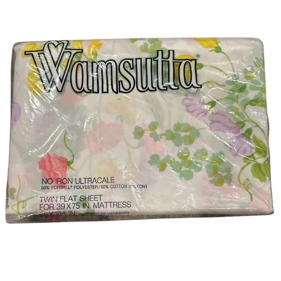 WAMSUTTA SWEET PEA FLORAL NO IRON ULTRACALE TWIN FLAT SHEET TWO PILLOWCASES SET