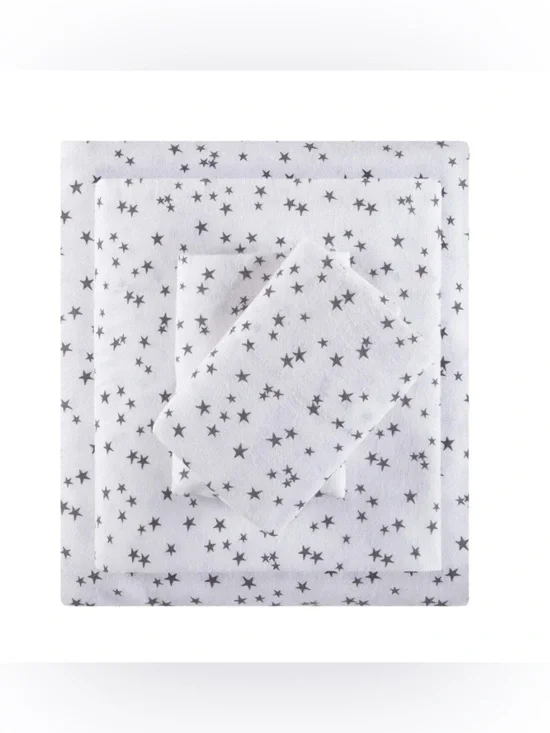 FULL SIZE Flannel Sheet Set 4Pc - GRAY STAR