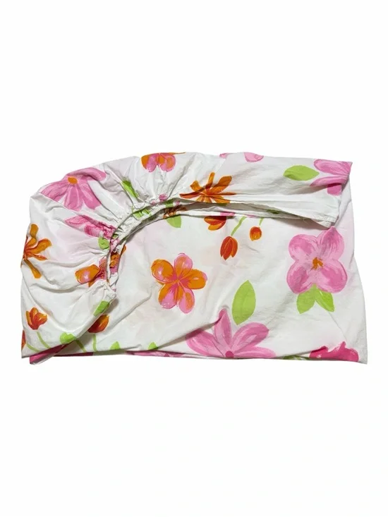 Pottery Barn Kids Floral Crib Fitted Sheet Pink Orange Green 100% Cotton PBK