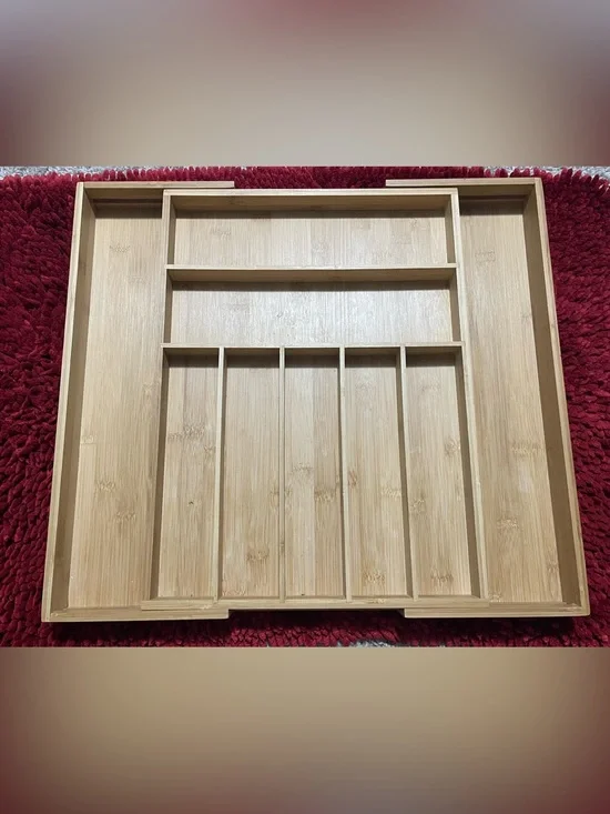Bamboo Drawer Organizer Tray - Natural Bamboo Cutlery & Utensil Divider