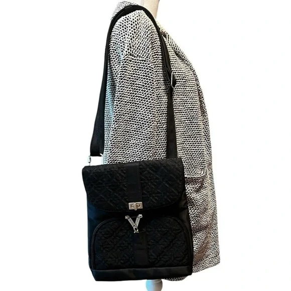 TRAVELON UNISEX BLACK TRAVEL SHOULDER BAG PURSE EXCELLENT CONDITION