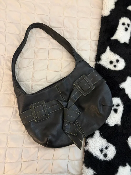 Y2K Vintage Black Buckle Tie Knot Hobo Shoulder Bag - Unbranded