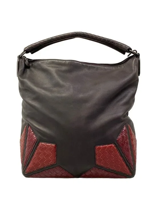 Bottega Veneta Shoulder Bag Intrecciato Brown Red Leather