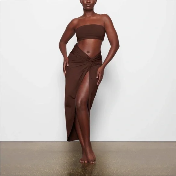 SKIMS Brown Twist-Side Sarong Swim Coverup