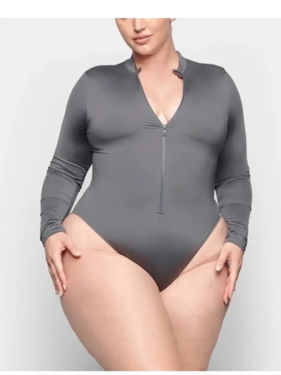 SKIMS half‎ zip swimsuit Smoke