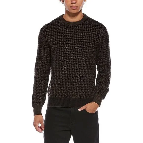 Brioni Mens Silk, Wool, & Cashmere-Blend Crewneck Sweater, Brown