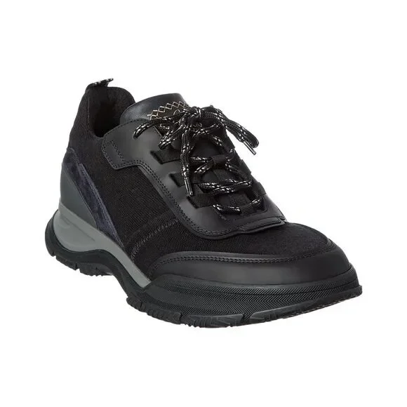 Brioni Crossing Suede-Trim Low-Top Sneaker, Black