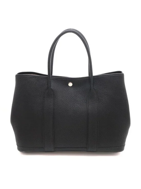 Hermes Garden Party PM Black Silver Handbag Leather