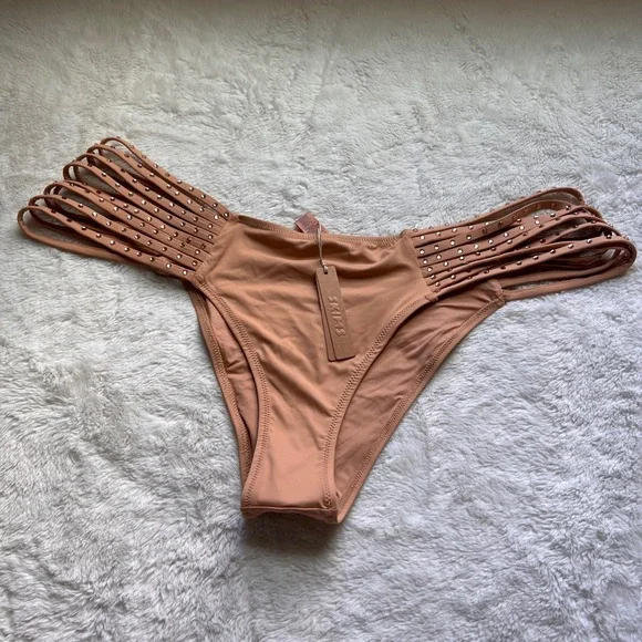 SKIMS Rhinestone Strappy Bikini Bottom Ochre Tan BB-CKY-3185 Womens Size 3X NEW
