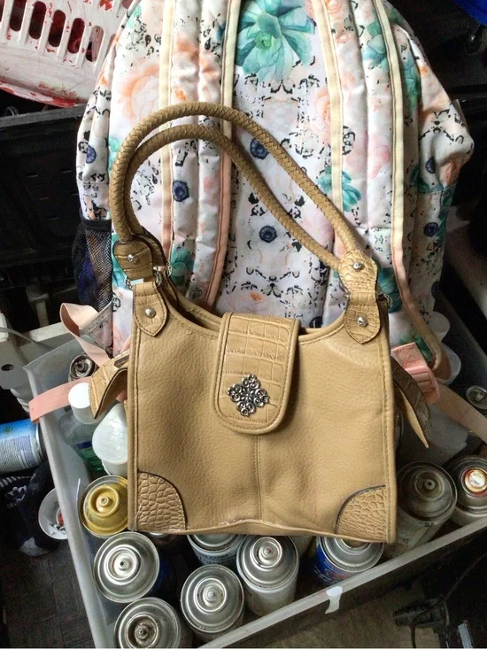 Rosetti Tan Shoulder Bag with Silver Filigree Accent