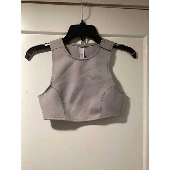 SKIMS Sport Swim High‎ Neck Bikini Top Chrome Grey XS NWT