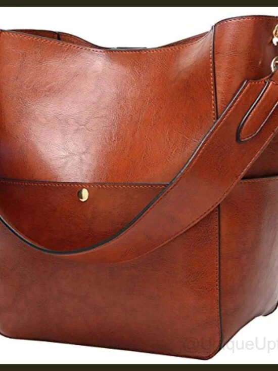 Women's PU Leather Bucket Bag Shoulder Tote Work Satchel Handbag
