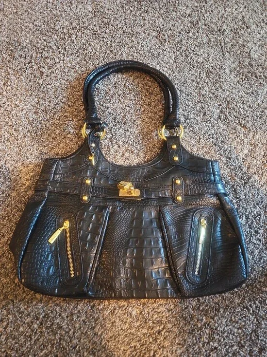 Vecceli Black Croc-Embossed Shoulder Bag Satchel – Y2K