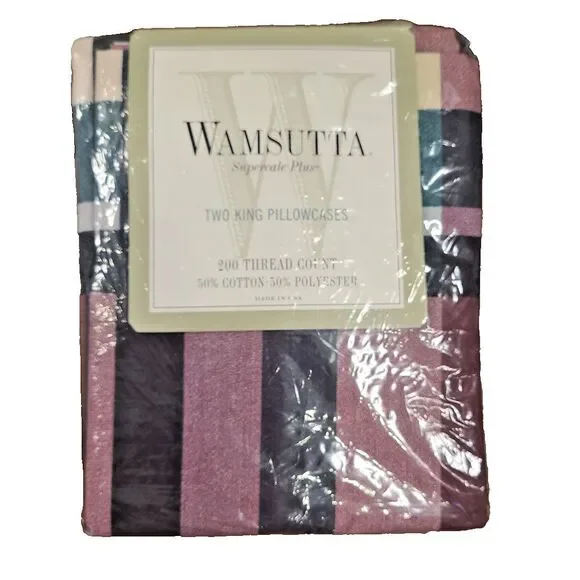 2 Wamsutta Supercale Plus King Pillowcases Tyler Plaid Hunter Green USA SEALED