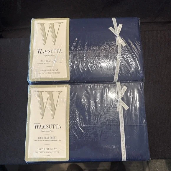 2 Wamsutta Supercale Plus Full Flat Sheets Indigo 200 TC Vintage Made in USA