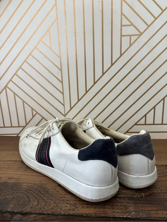 Paul Smith White Leather Sneakers with Black and Red Stripe