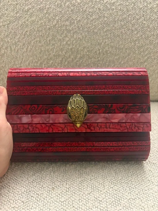 Kurt Geiger Red Striped Decorative Clutch with Gold Accent
