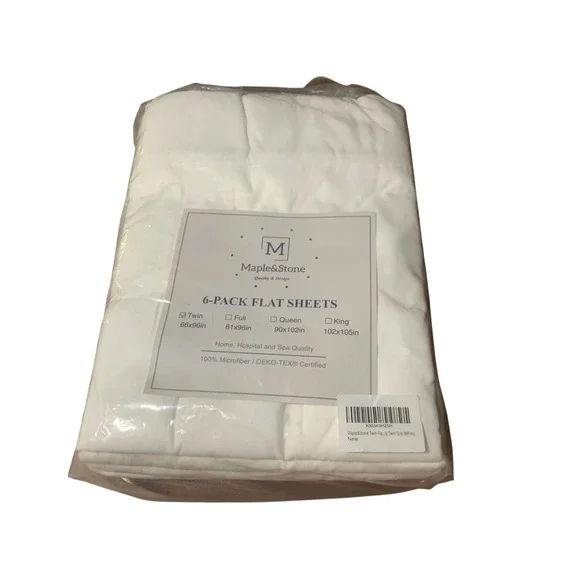 Maple&Stone 6-Pack Flat Sheets Twin White 100% Microfiber OEKO-TEX Certified