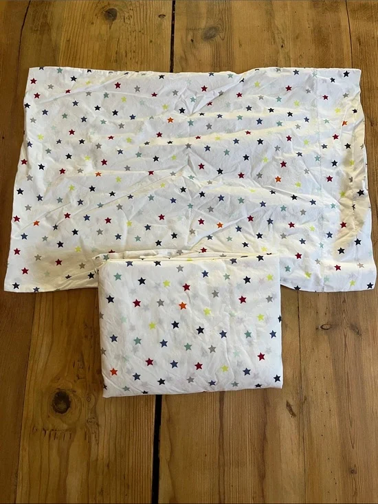 Set/2 POTTERY BARN KIDS *Toddler* Star Print Flat Sheet & Pillowcase Organic