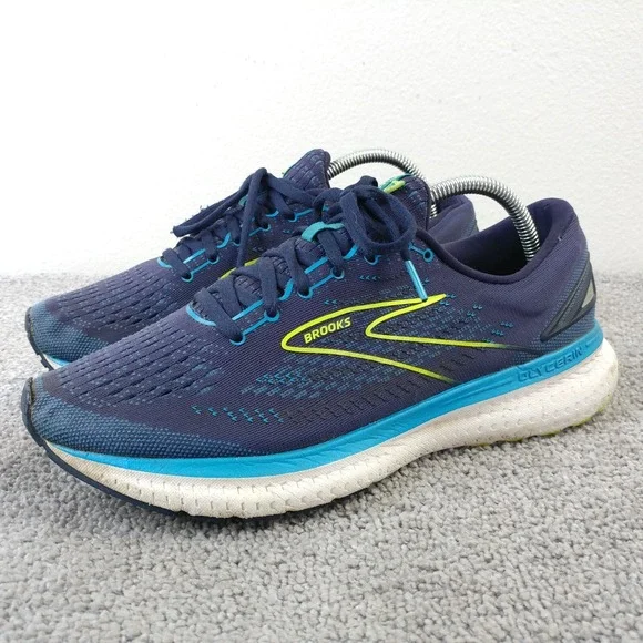 Brooks Glycerin 19 Mens Size 9.5 Running Shoes Blue Yellow Sneaker 1103561D443