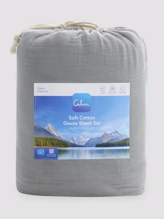 4pc Calm Queen Gauze Sheet Set Stone Grey