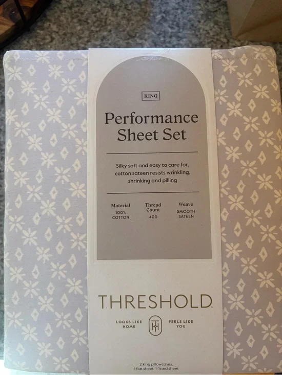 Threshold King Sheet Set - Light Grey with White Design