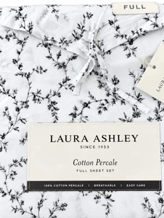 Laura Ashley Saras Spring Full 4 Pc 200 TC Percale Cotton Floral Sheet Set