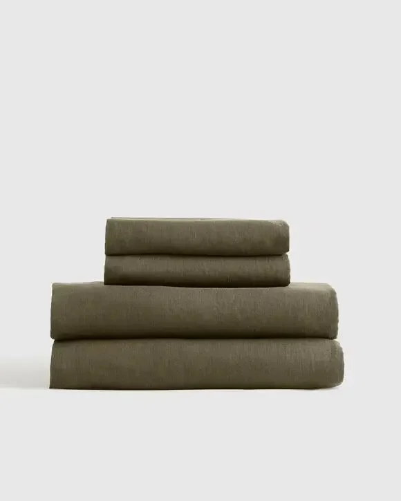 Quince European Linen Sheet Set Full Dusty Olive NWOT