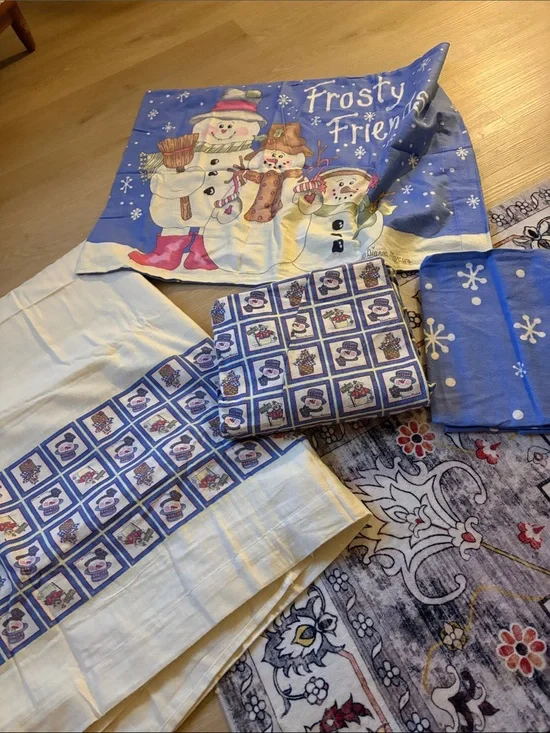 🍾 vintage Dianna Marcum “ FROSTY FRIENDS “ flannel sheet set QUEEN NEW